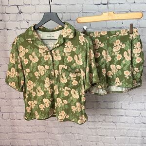Tommy John Olive Green Floral Short Pajama Set